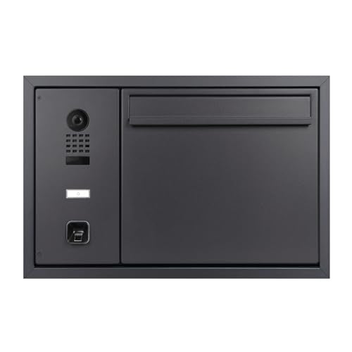 Hello - Buzón con Sistema de videoportero IP DoorBird D1100E y ekey sLine Fingerprint – Buzón Inteligente, Apertura por Dedo, Empotrado, Montaje Empotrado, Acero Inoxidable, Gris Antracita Mate RAL
