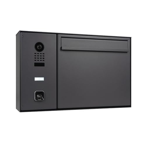 Hello - Buzón con Sistema de videoportero IP DoorBird D1100E y ekey sLine Fingerprint – Buzón Inteligente, Apertura por Dedo, Montaje en Pared, Acero Inoxidable, Gris Antracita Mate RAL 7016