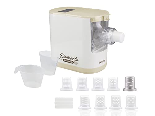 BEPER P102SBA500 Máquina Automática para Pasta Fresca, Pasta maker,200W, 320 g de Harina, 8 Trefiladores diferentes formatos, Pantalla para el funcionamiento, Incluye Medidor y Espátula