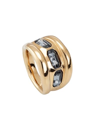 UNO de 50 Anillo De Aleación De Metales Bañado En Oro De 18K Con Cristal Facetado Gris