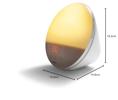 Philips Wake-up Light HF3531/01 Despertador de luz natural, 7 sonidos naturales, radio FM, alarma, con cargador móvil, plástico, Blanco, Con cargador móvil, 1 kilogramo
