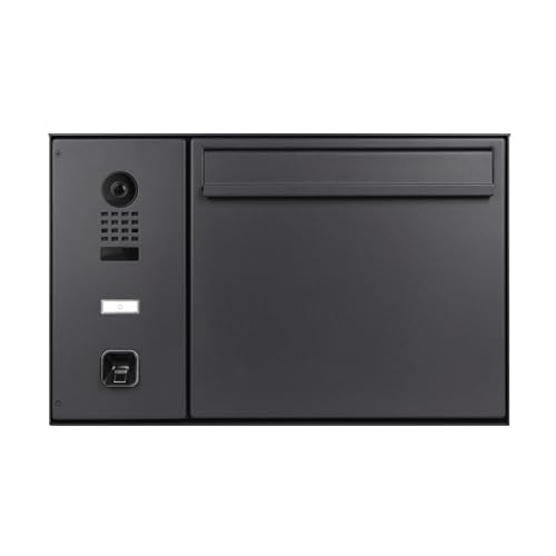Hello - Buzón con Sistema de videoportero IP DoorBird D1100E y ekey sLine Fingerprint – Buzón Inteligente, Apertura por Dedo, Montaje en Pared, Acero Inoxidable, Gris Antracita Mate RAL 7016