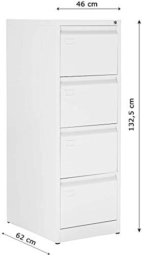 Pack 4 - OFITURIA ® Archivador Metálico Tipo Bisley Organizativo De Oficina Blanco con 4 Cajones para Carpetas DIN A4 Y Folio, Documentos con Llave, 132 X 46 X 62 (4 Unidades, Blanco 4 Cajones)