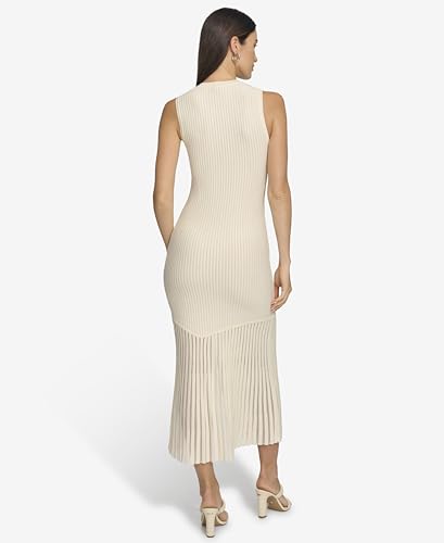 DKNY Vestido Maxi de Punto Acanalado sin Mangas Informal Nocturno, Eggnog, M para Mujer