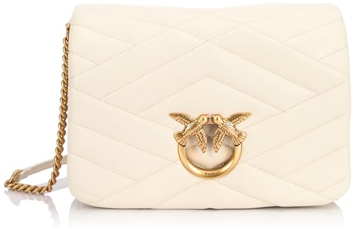 Pinko Love Click Puff Classic Sheep Borla Puzzle Edredón, Bolsa para Mujer, Z14q_White Seda-Antique Gold