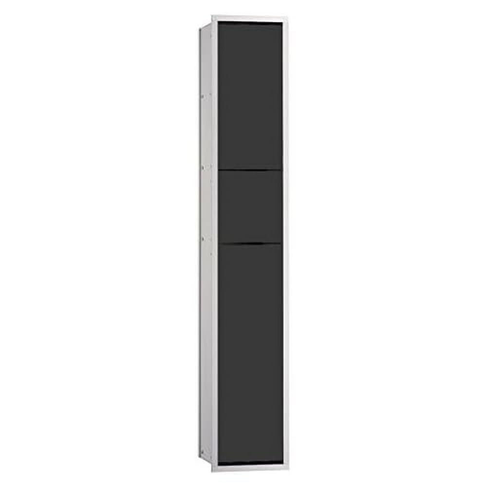 Emco Asis 150 - Armario Empotrado para baño de Invitados, Soporte para Papel higiénico, Cubo de Basura y escobilla de baño, Armario Alto con función Push to Open, Color Negro