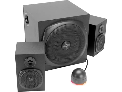 Speedlink Gravity LT Altavoz para PC Sistema de Sonido 2.1 Bluetooth - con subwoofer de Madera, Sistema de Altavoces Activos de 80 vatios, Conector AUX de 3,5 mm, Mando a Distancia RGB, Negro