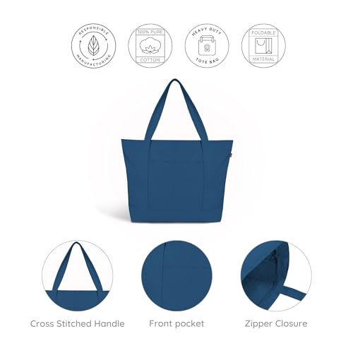 Ecoright Große Canvas Tote Bag Für Frauen Mit Reißverschluss & Innentasche, 100% Bio-baumwolle Reisenthel Shopper