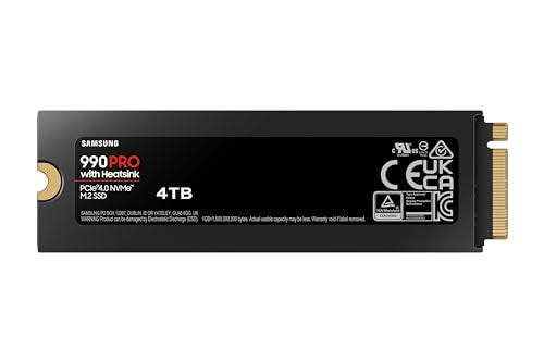 SAMSUNG 990 Pro con disipador de Calor SSD 4TB PCIe Gen.4 X4, NVMe 2.0, Disco Duro Interno M.2, Velocidad más rápida para Juegos, Control de Calor, Compatible con Playstation5 (MZ-V9P4T0CW)