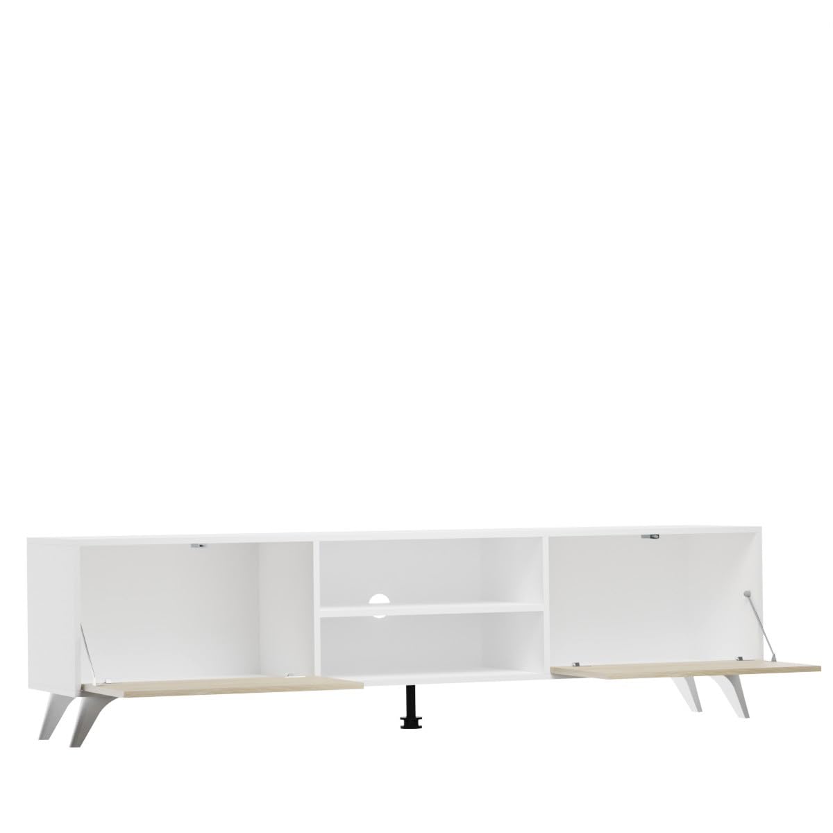 Homey Mueble de TV de Diseño Nórdico, 2 Compartimentos de Almacenamiento y 2 Puertas, Apto para Televisores de hasta 77 Pulgadas, Color Blanco-Roble