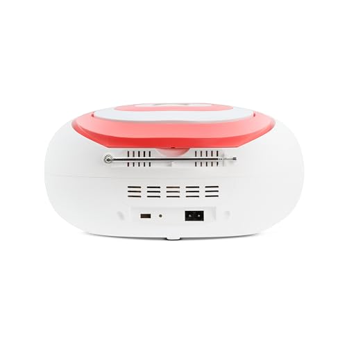Mooov 477409 - Radio CD FM, Efectos Luminosos, función inalámbrica, USB, Pantalla LED, función Karaoke con Micro AUX-IN, Blanco y Rosa