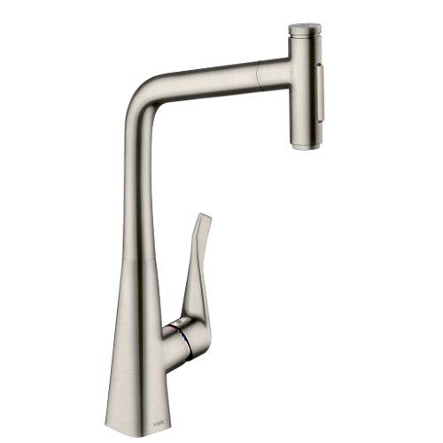 hansgrohe Metris Select M71 Mezclador monomando de cocina 320, ducha extraíble, 2 tipos de chorro, con caja del flexo (sBox), acabado de acero inoxidable, 73816800