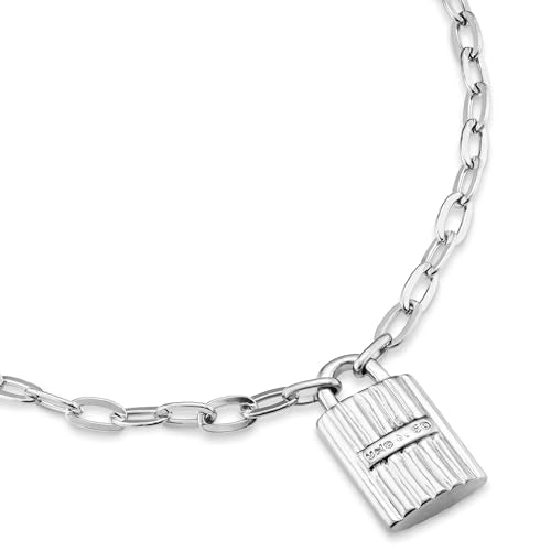 UNO de 50, Collar de Aleación de Metales, Plata de Ley, Eslabones Medianos y Candado Central, Joya Artesanal, Diseño Creativo