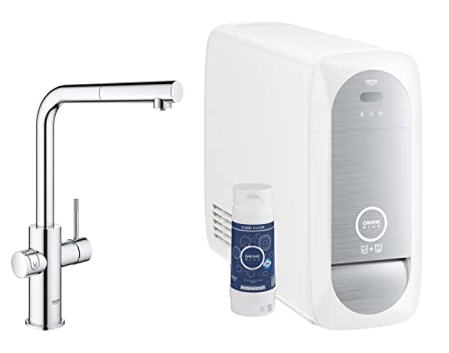 GROHE Blue Home - Grifo monomando de fregadero con función filtro de agua, caño en L, sin gas, con poco gas y con gas