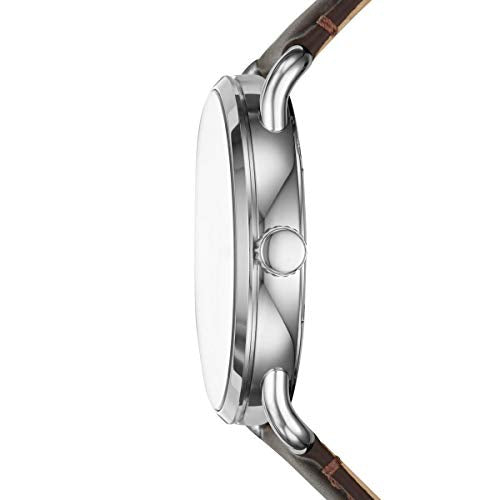 Fossil Reloj para hombre Copeland 42mm, movimiento de cuarzo, caja de 42mm de acero inoxidable plateado con correa de piel, FS5663