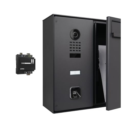 Hello - Buzón con Sistema de videoportero IP DoorBird D1100E y ekey sLine Fingerprint – Buzón Inteligente, Apertura por Dedo, Montaje en Pared, Acero Inoxidable, Gris Antracita Mate RAL 7016