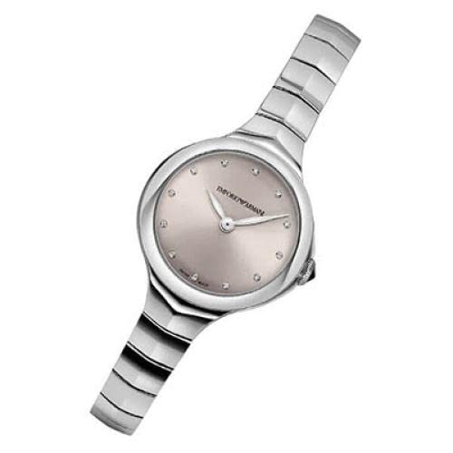 Emporio Armani Swiss Reloj de mujer, movimiento de dos manecillas, caja de acero inoxidable plateado de 26 mm con correa de acero inoxidable, ARS8013, Tono plata y gris