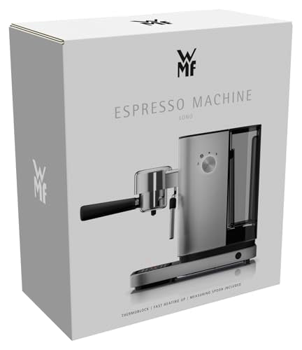 WMF Lono - Cafetera expreso con 2 portafiltros, 1350 W, para 1-2 tazas de espresso, 15 bares, reposavasos, espumador de leche, cuchara prensadora de café, acero inoxidable mate