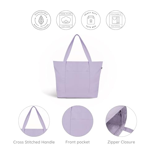 Ecoright Große Canvas Tote Bag Für Frauen Mit Reißverschluss & Innentasche, 100% Bio-baumwolle Reisenthel Shopper