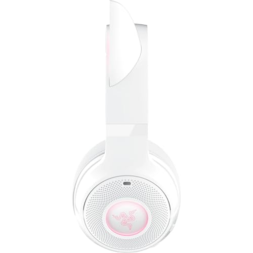 Razer Kraken Kitty V2 BT - Auriculares inalámbricos Bluetooth RGB con Orejas de Gatito para Juegos y Streaming (325g, Triforce de 40mm, Bluetooth 5.2, micrófonos con cancelación de Ruido) Blanco