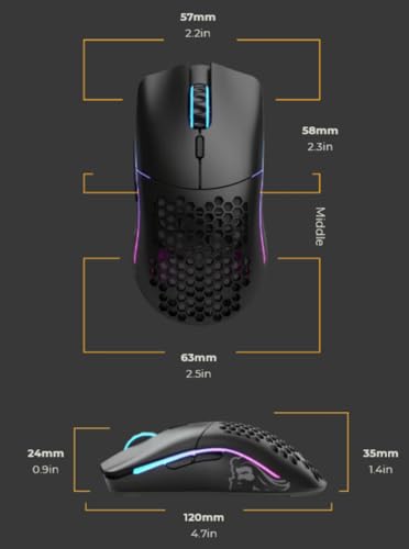 Glorious Gaming Model O- (Pequeño) Wireless Ratón gaming inalámbrico - 65 g superligero, diseño colmena, RGB, ambidiestro, sin lag 2,4 GHz inalámbrico, hasta 71 horas de batería - Negro mate