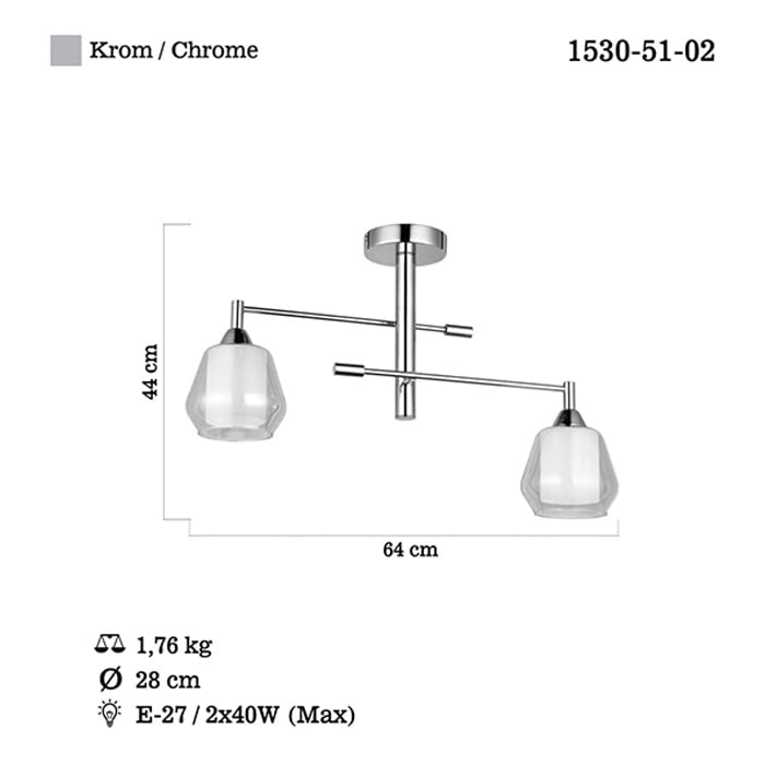 Homemania 1530-51-02 Lámpara de Pared Shelfie, Metal, Vidrio, Cromo, 28 x 64 x 44 cm, 2 x E27, Max 40W