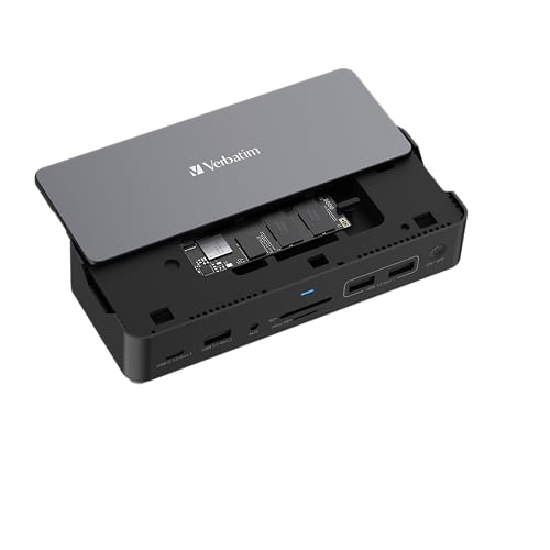 Verbatim USB-C Pro Docking Station Hub 15 en 1 con SSD Integrado, Adaptador multipuerto a HDMI 4K y 8K, USB-A y USB-C, PD 80 W, AUX, Lector de Tarjetas para Mac/Windows Laptop y Co