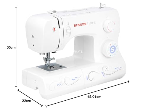 Singer Maquina De Coser Mecanica Talent 3323-30 Puntadas Utilitarias, Puntadas Ojal Totalmente Automático de un Paso, Zig-Zag Hasta 6mm, Enhebrado Automático, Maquina De Coser Profesional, Blanco