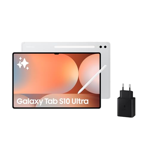Samsung Galaxy Tab S10 Ultra 256GB + Cargador - Tablet IA, Tableta Android Wifi, 12GB RAM, Pantalla AMOLED, Antirreflejos, S Pen Incluido, Plata (Versión Española)