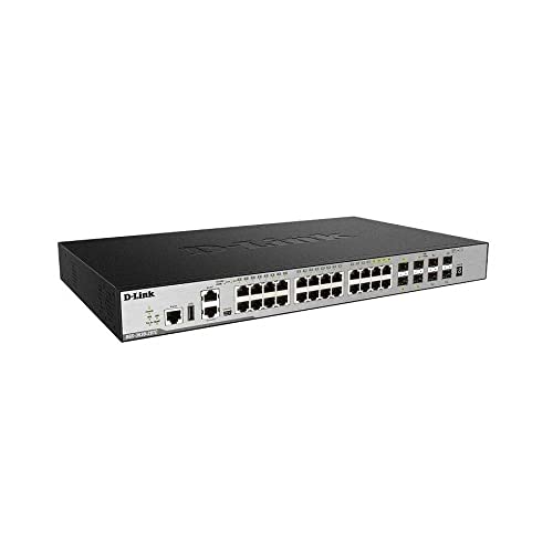 D-Link DGS-3630-28TC/SI - Switch Gigabit Gestionable Layer 3 (20 puertos 10/100/1000 Mbps, 4 puertos SFP Combo, 4 puertos 10 GbE SFP+, detección de bucles, apilable, prevención de fuga de datos)