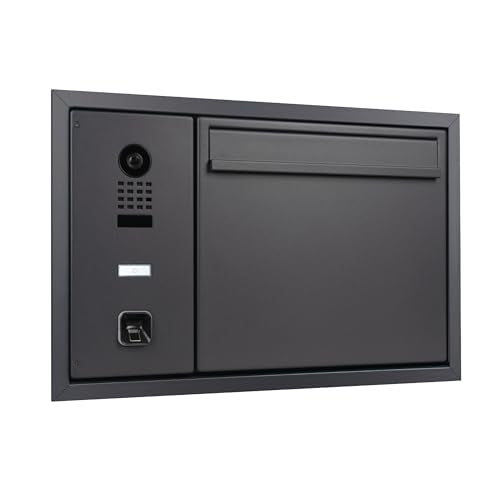 Hello - Buzón con Sistema de videoportero IP DoorBird D1100E y ekey sLine Fingerprint – Buzón Inteligente, Apertura por Dedo, Empotrado, Montaje Empotrado, Acero Inoxidable, Gris Antracita Mate RAL