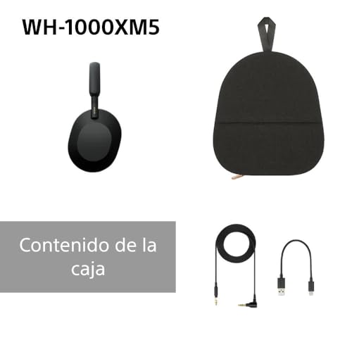 Sony WH-1000XM5 Noise Cancelling, Auriculares de diadema Bluetooth, Llamadas cristalinas, Hi-Res, 360 Reality Audio, 30 h de batería, Carga rápida, Incluye Funda rígida, iOS, Android - Negro