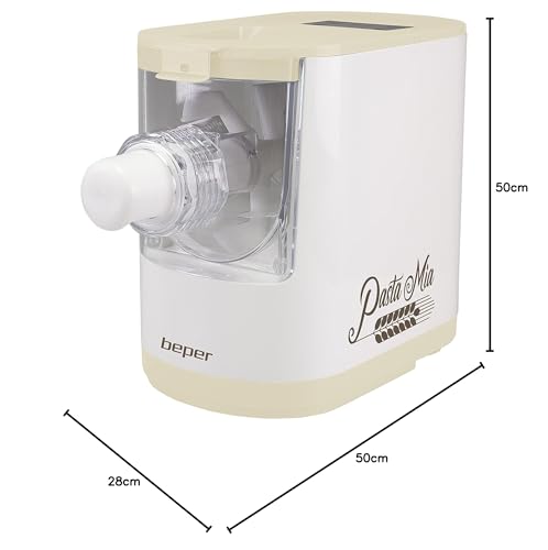 BEPER P102SBA500 Máquina Automática para Pasta Fresca, Pasta maker,200W, 320 g de Harina, 8 Trefiladores diferentes formatos, Pantalla para el funcionamiento, Incluye Medidor y Espátula