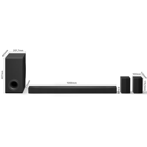 LG S80TR - Barra de Sonido Inteligente, 580W Potencia y 5.1.3 Canales, Altavoces Dobles Traseros Inalámbricos, 3 Altavoces Verticales, Sonido Envolvente Dolby Atmos y DTS:X, Hi-Res 24bits/96kHz