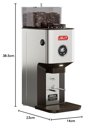 LELIT William Molinillo de Café con Molinillo Plano - Con LCC para Ajustar el Tiempo de Molido. Con LCC para ajustar el tiempo de molienda - PL72 Acero inoxidable cepillado