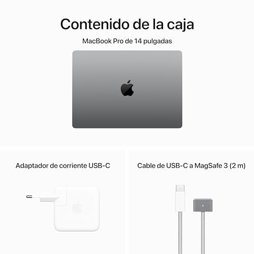 Apple 2023 Mac Book Pro Portátil con Chip M3: CPU de 8 núcleos, GPU de 10 núcleos, Pantalla Liquid Retina XDR de 14,2 Pulgadas, 8 GB de Memoria unificada, 512 GB de SSD, Gris Espacial