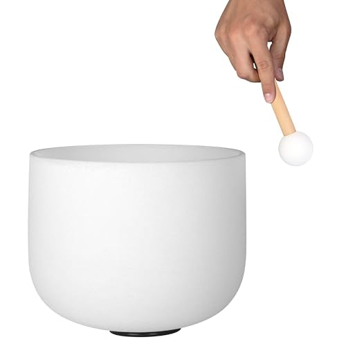 Crystal Singing Bowl Set Frosted 440Hz (7 Crystal Singing Bowls, 8-14") incl. 3 Mallets (Wood, Crystal Half, Crystal Full)