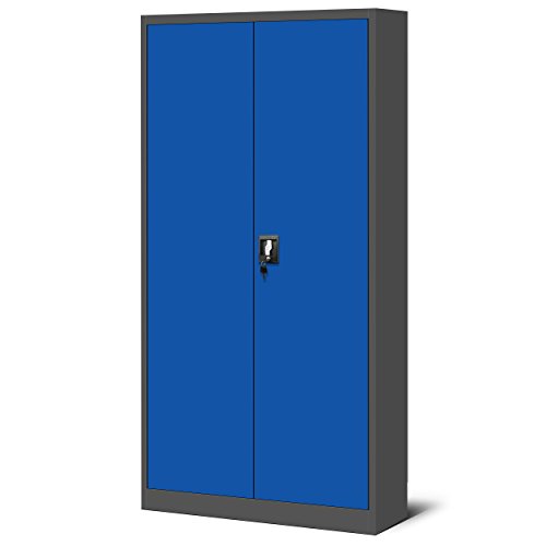 Jan Nowak Juego de 3 Armario de Oficina Archivador Armario de Herramientas Metálico 4 Estantes con Recubrimiento de Polvo Se Puede Cerrar 185 cm x 90 cm x 40 cm (Antracita-Azul)