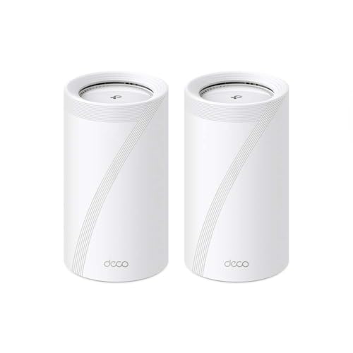 TP-Link Deco BE85(2-Pack) BE19000 Tri-Band Whole Home Mesh WiFi 7 System - 12-Stream 22 Gbps - 2× 10G + 2× 2 Puertos 2.5G Backhaul, 8 Antenas de Alta Ganancia - VPN, AI-Roaming, 4×4 MU-MI, HomeShield