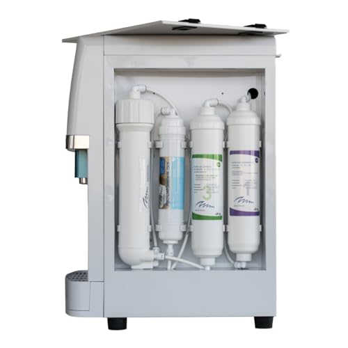 Fuente de Agua con Osmosis Inversa de 5 etapas. Modelo: Bbagua White Mini Cooler RO 2T. Filtros Inline estándar. Dispensación de Agua fría y Natural o fría y Caliente. Bbagua.