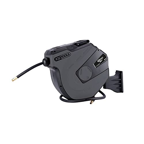 KS Tools - 515.3475 - Carrete de manguera de aire comprimido (15 m, 1/2 pulgadas, con manguera de 13 mm, conexión de 3/8 pulgadas, soporte orientable a 180 °)