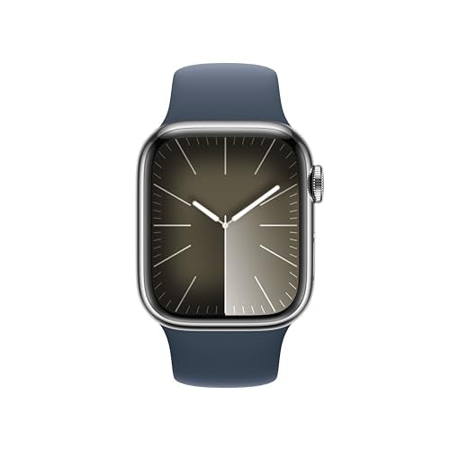 Apple Watch Series 9 (GPS + Cellular) - Caja de Acero Inoxidable en Plata de 41 mm - Correa Deportiva Azul tempestad - Talla S/M