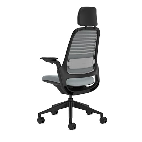 Steelcase Series 1, Silla de Oficina ergonómica con sujeción Lumbar, Brazos 4D y reposa Cabeza Regulables, Respaldo de Malla Nube Tormenta
