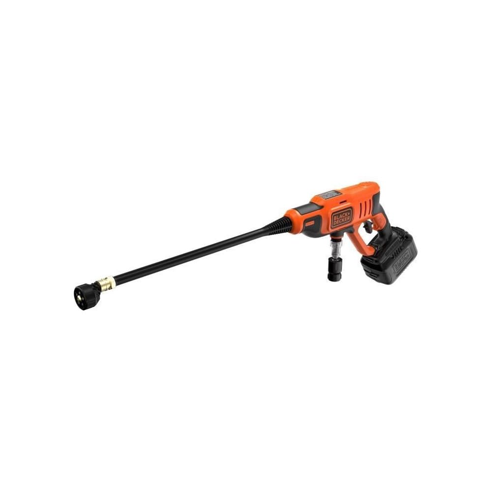 BLACK+DECKER Hidrolimpiadora 18V, batería 2Ah, presión de 24 bares, tubo extraíble 57 cm, incluye manguera 6m, adaptador, varilla larga, boquilla 5en1, batería 2Ah y cargador, BCPC18D1-QW
