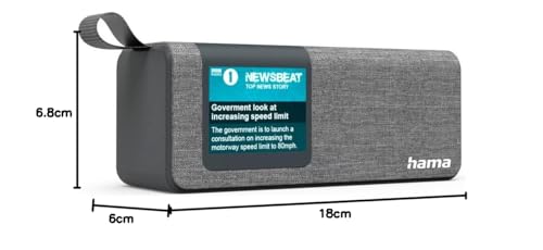 Hama DR200BT Radio Digital Portátil Dab+/FM + Bluetooth 5.0 + Batería Recargable 8 h + Pantalla TFT 2,4″ + Altavoz 5 W – Despertador Gris