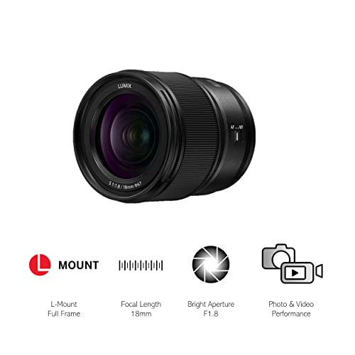 Panasonic Lumix S S-S18 - Objetivo 18mm (F1.8, Distancia Focal Fija, Gran Angular, Diseño Compacto y Ligero, Resistente al Polvo, Agua y Frio), Negro