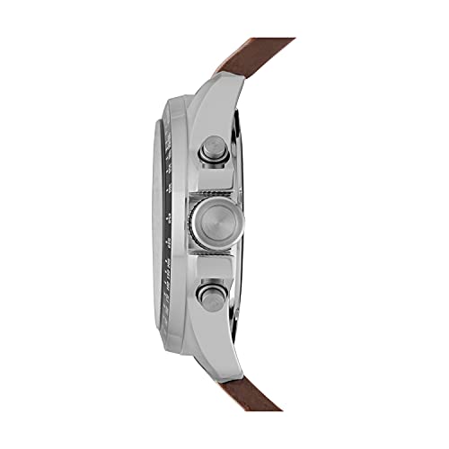 Fossil Reloj para Hombre Decker, movimiento Cronógrafo Cuarzo, 44mm Plata / Acero Caja de acero con correa de piel, CH2885