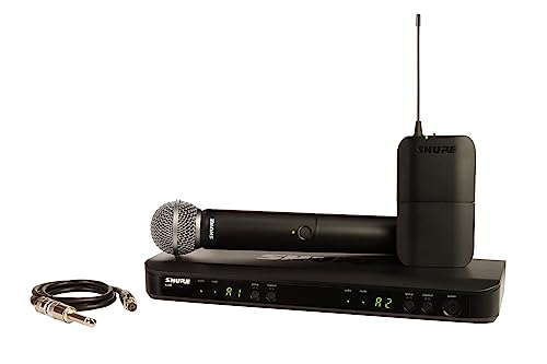 Shure Micrófono inalámbrico BLX1288/SM58 - para Iglesias y escenarios - Batería de 14 Horas, Alcance de 100m - Incluye micrófono de Mano, Cable de Instrumento y Receptor de Doble Canal Banda S8