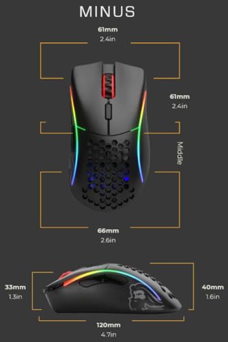 Glorious Gaming Model D- (Pequeño) Wireless Ratón Gaming inalámbrico - 67 g superligero, diseño Colmena, RGB, ergonómico, sin Lag 2,4 GHz inalámbrico, hasta 71 Horas de batería - Negro Mate
