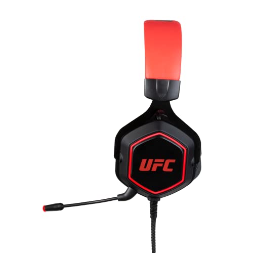Konix UFC Auriculares Gaming con Cable 7.1 para PC - Altavoces de 50 mm - Micrófono Desmontable - Cable USB de 2 m - Retroiluminación - Negro y Rojo